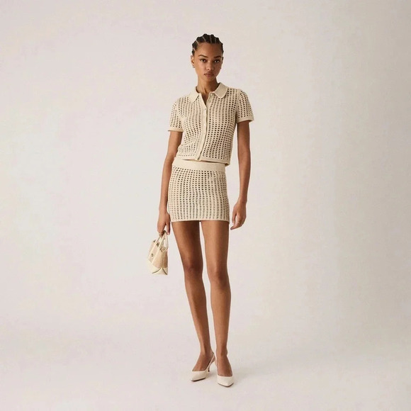 NWT Kith Rhea SET Polo Top and Skirt Crochet Knit Beige Tan 2024 NEW Mini Veil - Picture 4 of 12